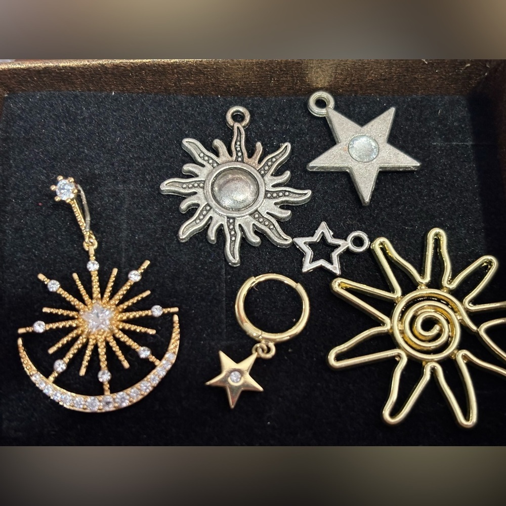 Gold Silver Metal Sun Star Charms Pendants Set Assorted Jewelry Making 6